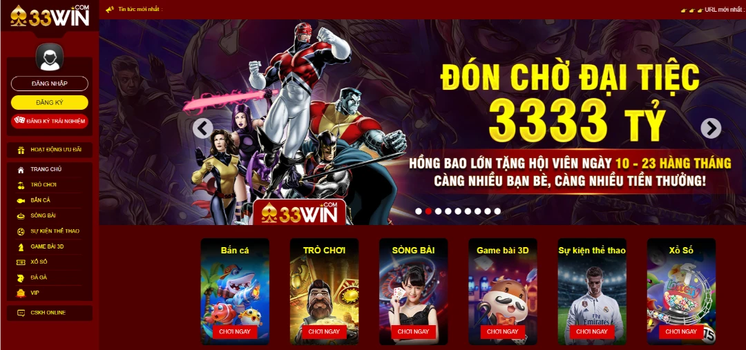 Giao diện chính thức của nhà cái 33winn (nguồn: 33wincom.me)